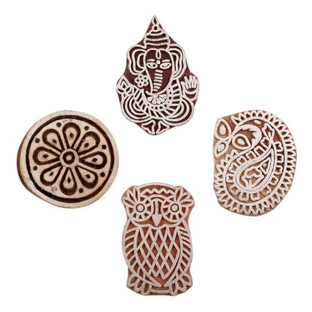Set of 4 Piece New Mix Wooden Printing Blocks